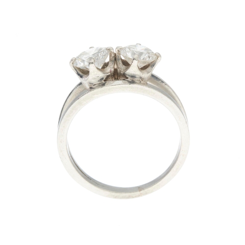 186 - A brilliant-cut diamond two-stone dress ring, estimated total diamond weight 1.50ct, I-J colour, VS ... 