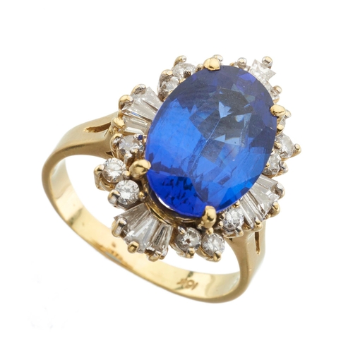 192 - An 18ct gold tanzanite and diamond cluster ring, tanzanite estimated weight 6ct, estimated total dia... 