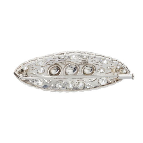 195 - An early 20th century 14ct gold old-cut diamond and pearl brooch, estimated total diamond weight 2ct... 