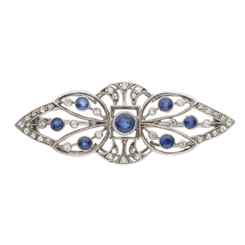 207 - An early 20th century sapphire and single-cut diamond openwork brooch, estimated total diamond weigh... 