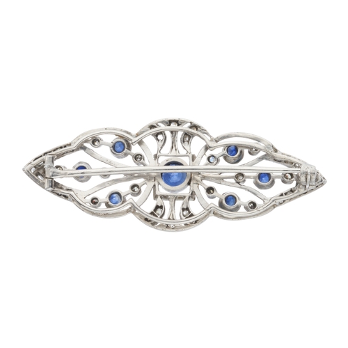 207 - An early 20th century sapphire and single-cut diamond openwork brooch, estimated total diamond weigh... 