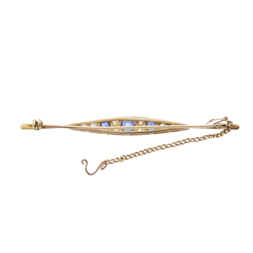 209 - An early 20th century sapphire and old-cut diamond tapered bar brooch, with safety chain, estimated ... 