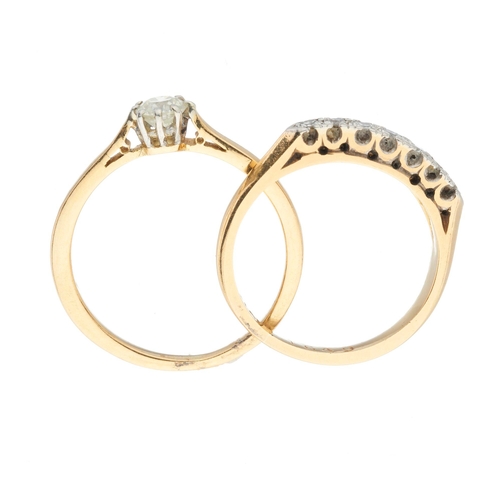 220 - Two 18ct gold diamond rings, estimated total diamond weight 0.35ct, one stamped 18ct and plat, ring ... 