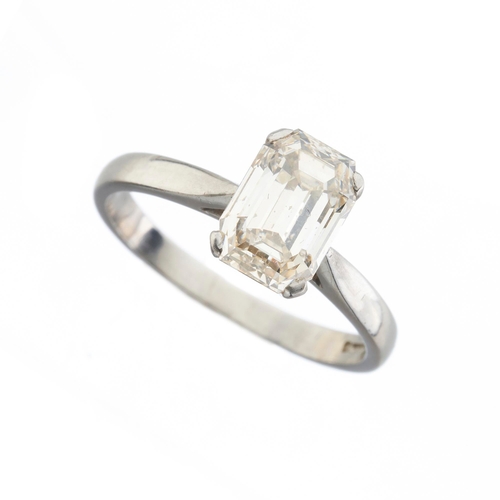 223 - A platinum rectangular-shape diamond single-stone ring, diamond estimated weight 2ct, tinted colour,... 