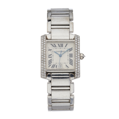 227 - Cartier, an 18ct gold diamond set Tank Francaise bracelet watch, reference 2366, serial MG341529, wi... 