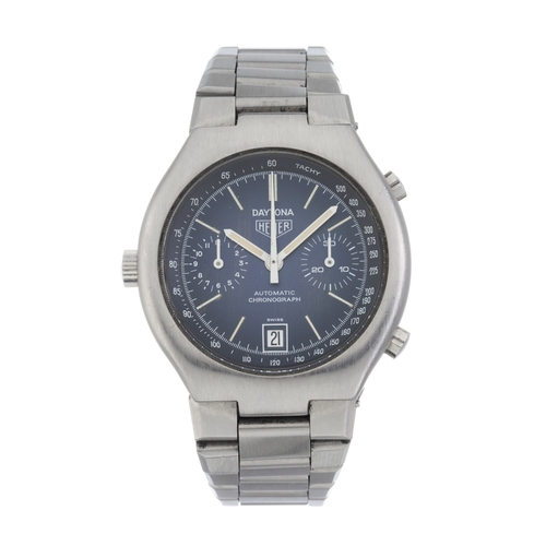 234 - Heuer, a stainless steel Daytona bracelet watch, reference 110 203 B, serial 357527, with dark blue ... 