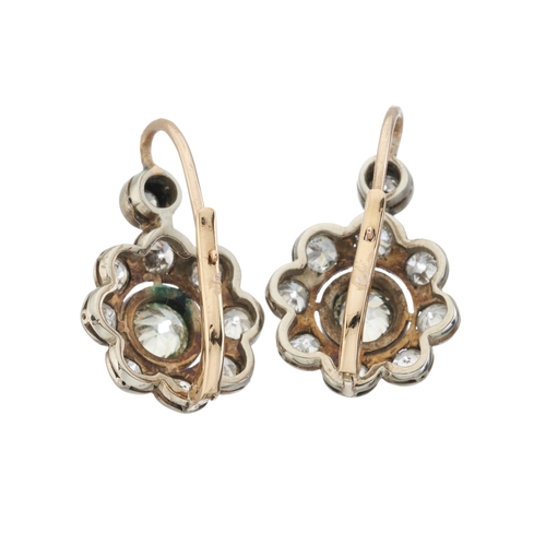 26 - A pair of late 19th century gold and silver, old-cut diamond cluster earrings, with similarly-cut di... 