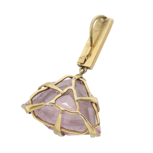 27 - A 15ct gold pink tourmaline single-stone pendant, with split pearl line surmount, tourmaline estimat... 