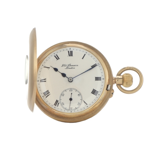 272 - J.W. Benson, London, a 9ct gold half-hunter pocket watch, hallmarks for London 1934, with monogram e... 