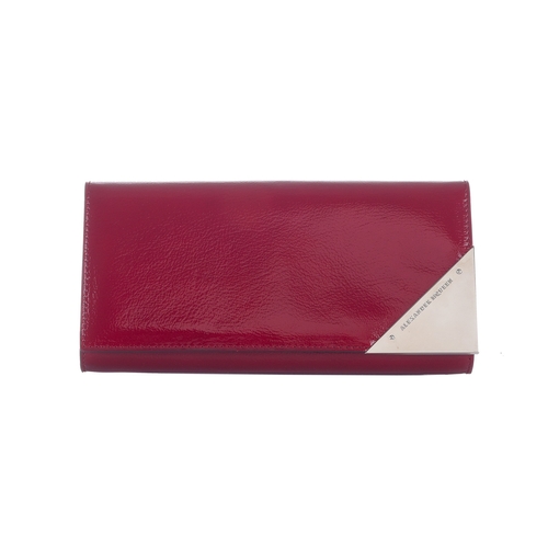 278 - Alexander McQueen a red patent leather clutch, featuring a polished silver-tone corner plaque, rear ... 