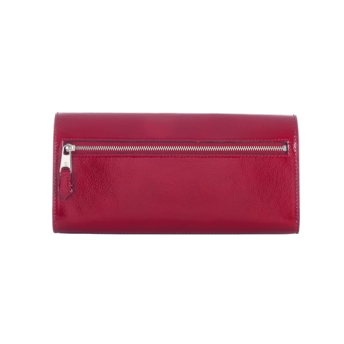 278 - Alexander McQueen a red patent leather clutch, featuring a polished silver-tone corner plaque, rear ... 