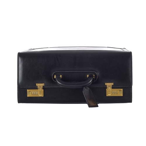 289 - Asprey, a large black leather executive briefcase, crafted from smooth black leather, featuring a si... 