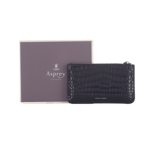 290 - Asprey, a crocodile zip coin purse, crafted from luxurious black crocodile skin, featuring a rear sl... 