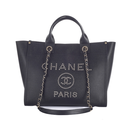 315 - Chanel, a Deauville handbag, crafted from black caviar leather, featuring the maker's silver-tone st... 