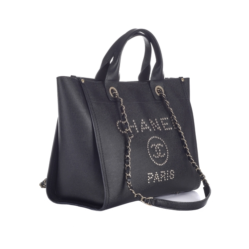 315 - Chanel, a Deauville handbag, crafted from black caviar leather, featuring the maker's silver-tone st... 