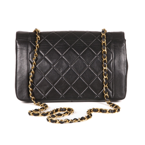 316 - Chanel, a vintage Diana Flap handbag, designed with a diamond quilted black lambskin leather exterio... 