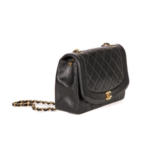 316 - Chanel, a vintage Diana Flap handbag, designed with a diamond quilted black lambskin leather exterio... 