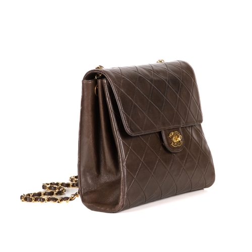 320 - Chanel, a vintage Single Flap handbag, designed with a diamond quilted brown lambskin leather exteri... 