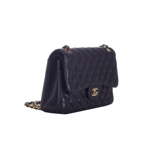 322 - Chanel, a Jumbo Classic Double Flap handbag, featuring a black quilted caviar leather exterior, with... 