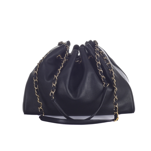 331 - Chanel, a black leather drawstring tote w/pouch, featuring polished gold-tone hardware, concealed ma... 