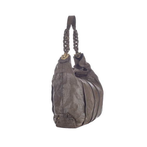 336 - Chloe, a large Heloise hobo handbag, designed with a glossy khaki green panelled leather exterior, f... 