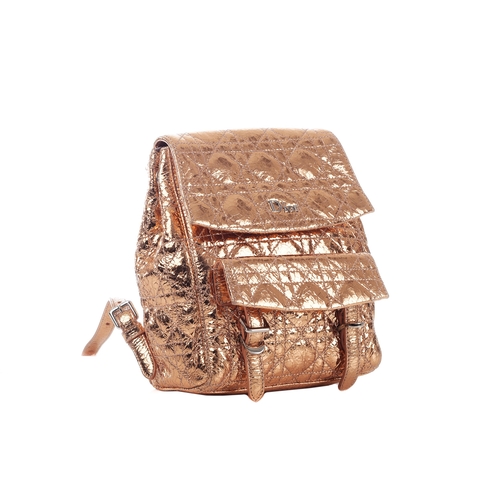 337 - Christian Dior, a small Cannage Stardust backpack, featuring a metallic rose-gold crinkled calfskin ... 