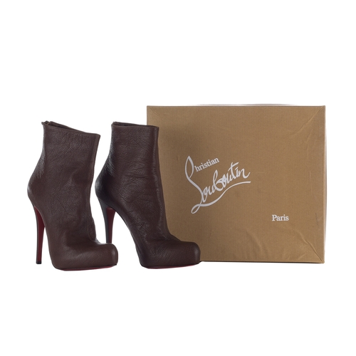 349 - Christian Louboutin, a pair of unworn Ariella Talon ankle boots, crafted from grained brown calf lea... 