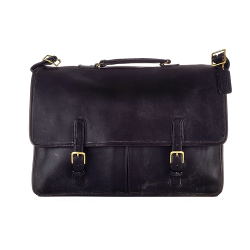 354 - Coach, a vintage soft black leather briefcase, crafted from smooth black cowhide leather, with brush... 