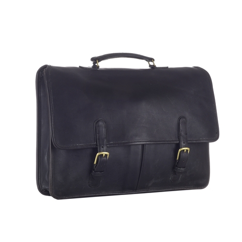 354 - Coach, a vintage soft black leather briefcase, crafted from smooth black cowhide leather, with brush... 