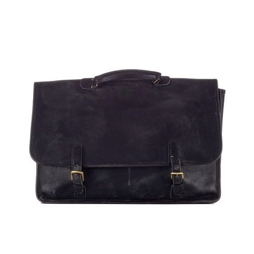 355 - Coach, a vintage soft black leather briefcase, crafted from smooth black cowhide leather, with brush... 