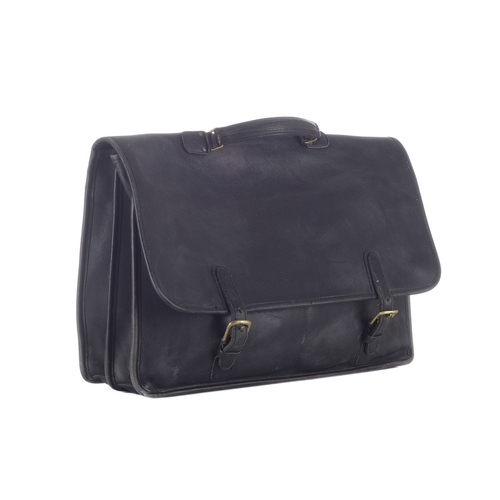 355 - Coach, a vintage soft black leather briefcase, crafted from smooth black cowhide leather, with brush... 