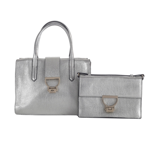 356 - Coccinelle, two silver leather crossbody handbags, both of a similar design with silver-tone hardwar... 