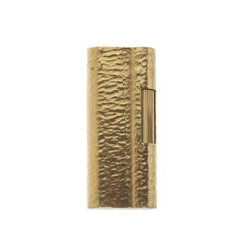 362 - Dunhill, a gold-tone gas lighter, featuring bark effect detailing, stamped Dunhill, 20 Microns, meas... 