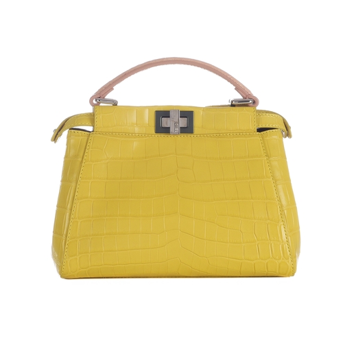 364 - Fendi, a small crocodile Peekaboo handbag, crafted from luxurious yellow crocodile skin, featuring a... 