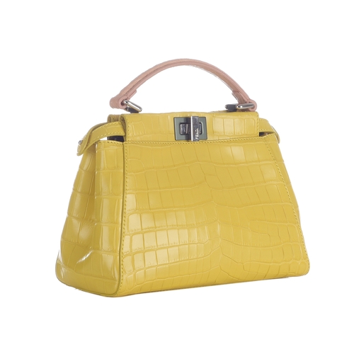 364 - Fendi, a small crocodile Peekaboo handbag, crafted from luxurious yellow crocodile skin, featuring a... 