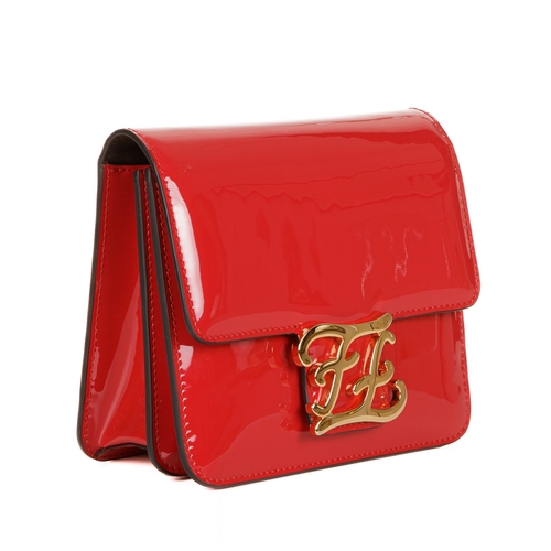 365 - Fendi, a Karligraphy patent leather handbag, designed with a cardinal red patent leather exterior, w... 