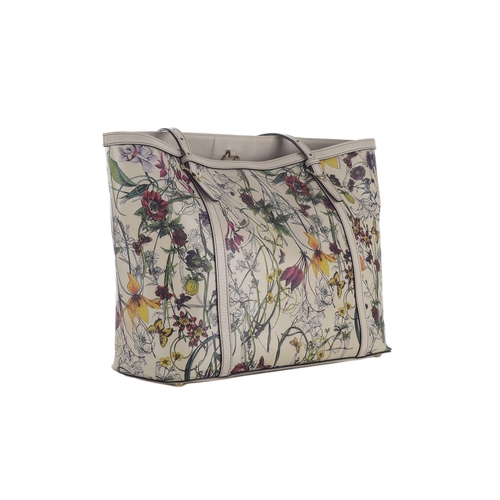 374 - Gucci, a Floral Horizontal tote, designed with a cream leather exterior featuring a detailed floral ... 