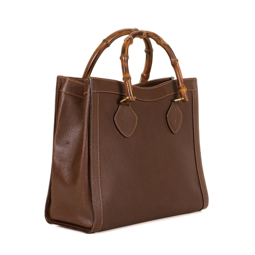 375 - Gucci, a large vintage Diana Bamboo tote, crafted from grained brown leather, featuring rigid loopin... 