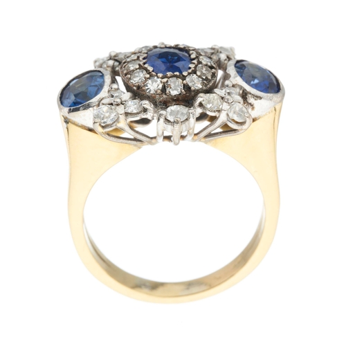 38 - A mid 20th century 18ct gold sapphire and old-cut diamond cluster dress ring, estimated total sapphi... 