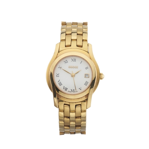 389 - Gucci, a gold plated 5400L bracelet watch, featuring a white dial with black Roman numerals and date... 