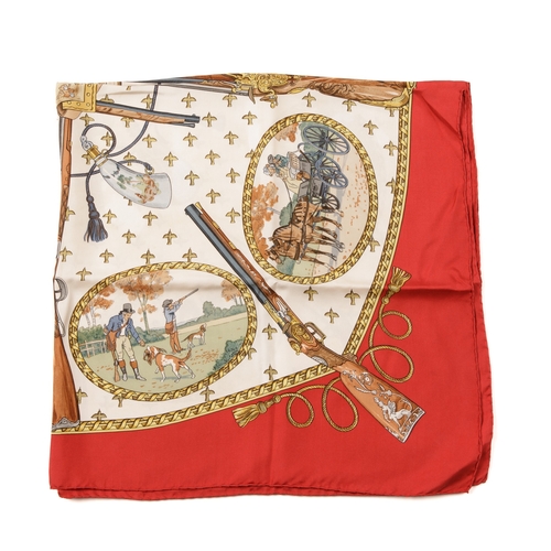 395 - Hermes, a La Chasse A Tir silk scarf, designed by Philippe Ledoux, originally issued in 1971, depict... 