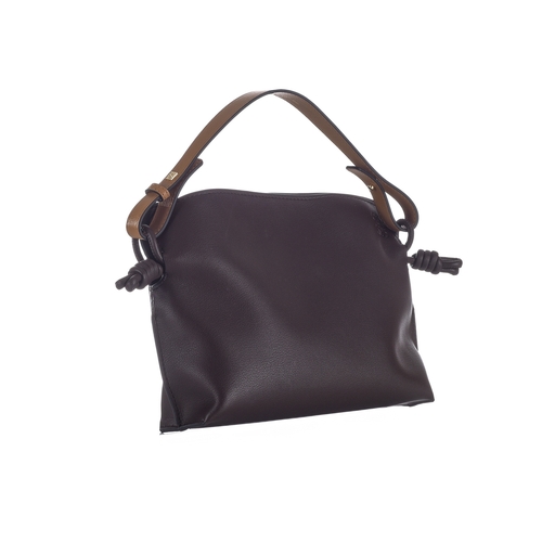 399 - Loewe, a small leather Flamenco handbag, crafted from brown nappa calfskin leather, featuring a flat... 