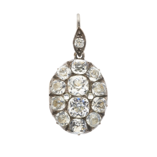 4 - A 19th century silver pave-set paste locket pendant, length 3.8cm, 10.4g