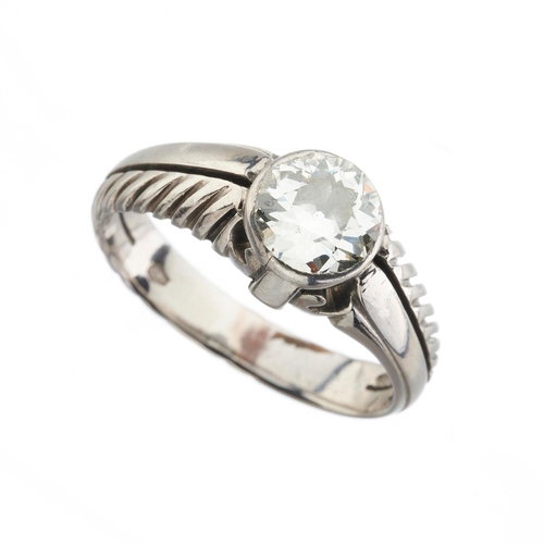 40 - A mid 20th century old-cut diamond single-stone ring, with grooved and polished asymmetric open band... 