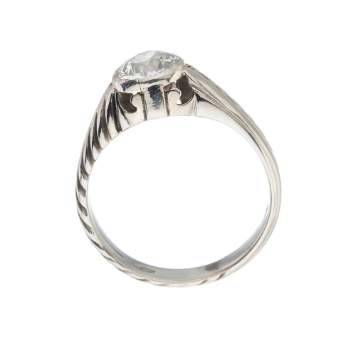 40 - A mid 20th century old-cut diamond single-stone ring, with grooved and polished asymmetric open band... 