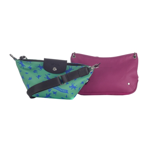 400 - Longchamp, two handbags, to include a Le Pliage Galop XS crossbody bag, featuring a green and blue p... 