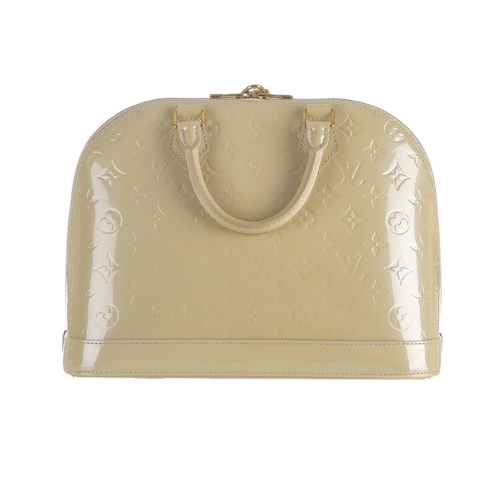 405 - Louis Vuitton, a monogram vernis Alma PM handbag, designed with a cream monogram embossed patent lea... 