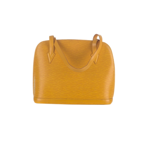 414 - Louis Vuitton, a yellow Lussac handbag, designed with a yellow textured epi leather exterior, featur... 