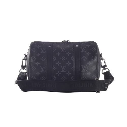 416 - Louis Vuitton, a monogram eclipse reverse Keepall Bandouliere 25 bag, crafted from the maker's monog... 