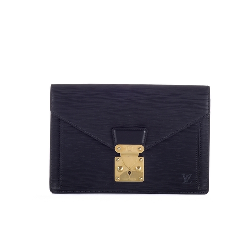 421 - Louis Vuitton, a black epi Pochette Sellier Dragonne clutch, featuring a black textured epi leather ... 